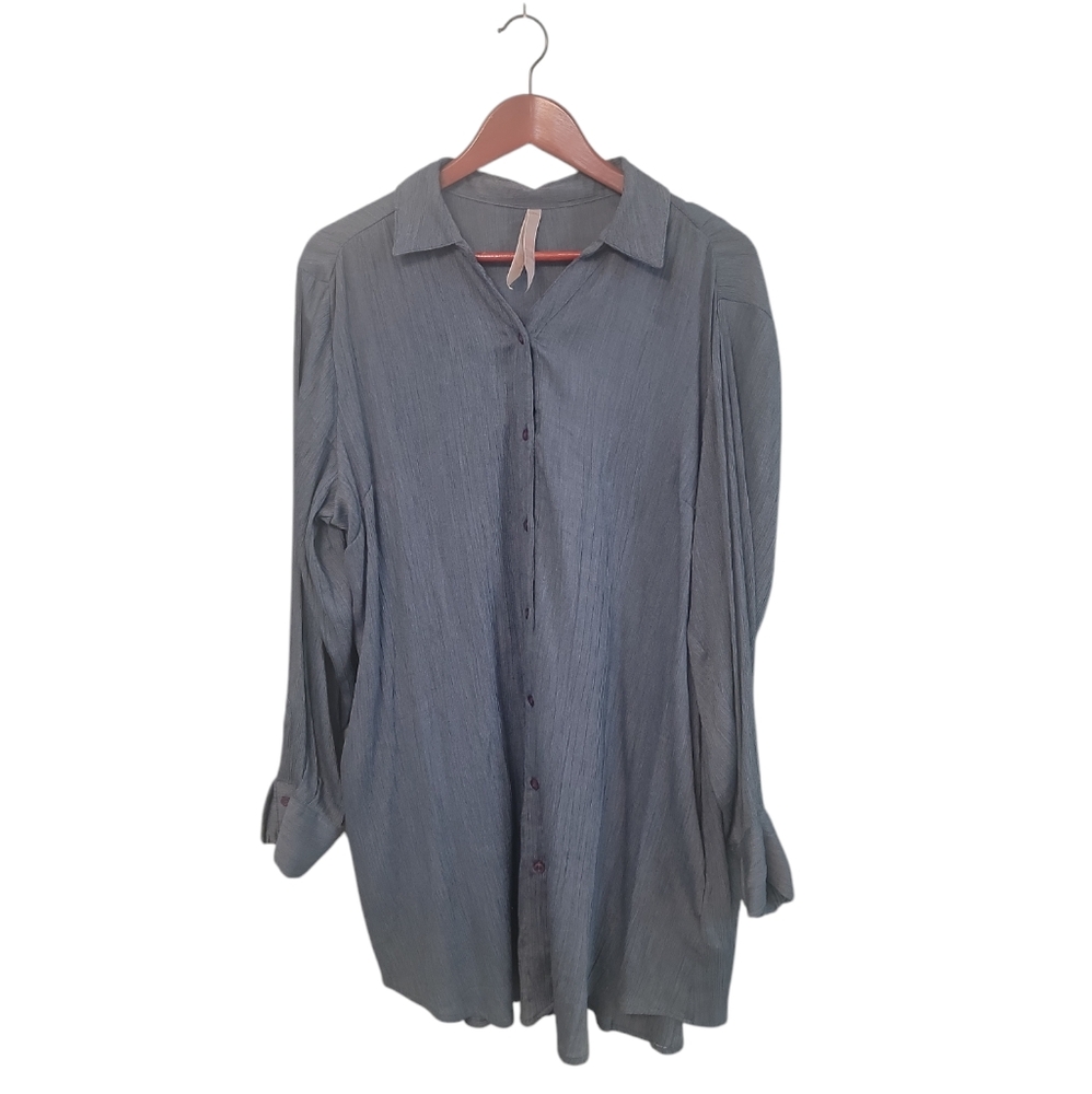 Melissa Mccarthy Seven7 Blue Cotton Tunic Button Down Top Size XL NWOT